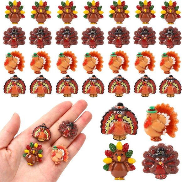 50 Pcs Thanksgiving Turkey Charms, Mini Resin Turkey Flatback Turkey Embellishme - Picture 1 of 7